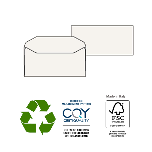 500 busteKAMI GOMMATE bianca carta riciclataFSCÂ®s/finestra 110x230mm 100gr Pigna